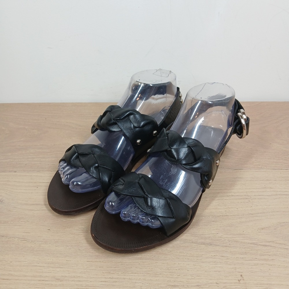 Theory Braided Slingback Sandals Womens 37 Black Leather Studded Flat Italy